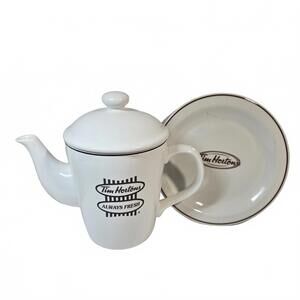 Tim Hortons Ceramic Teapot with Saucer / Vintage Style